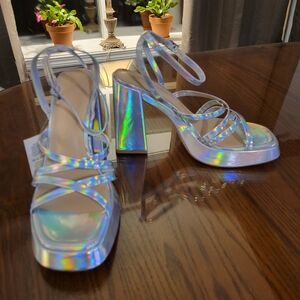 Iridescent Strappy Block Heel Sandals NWT